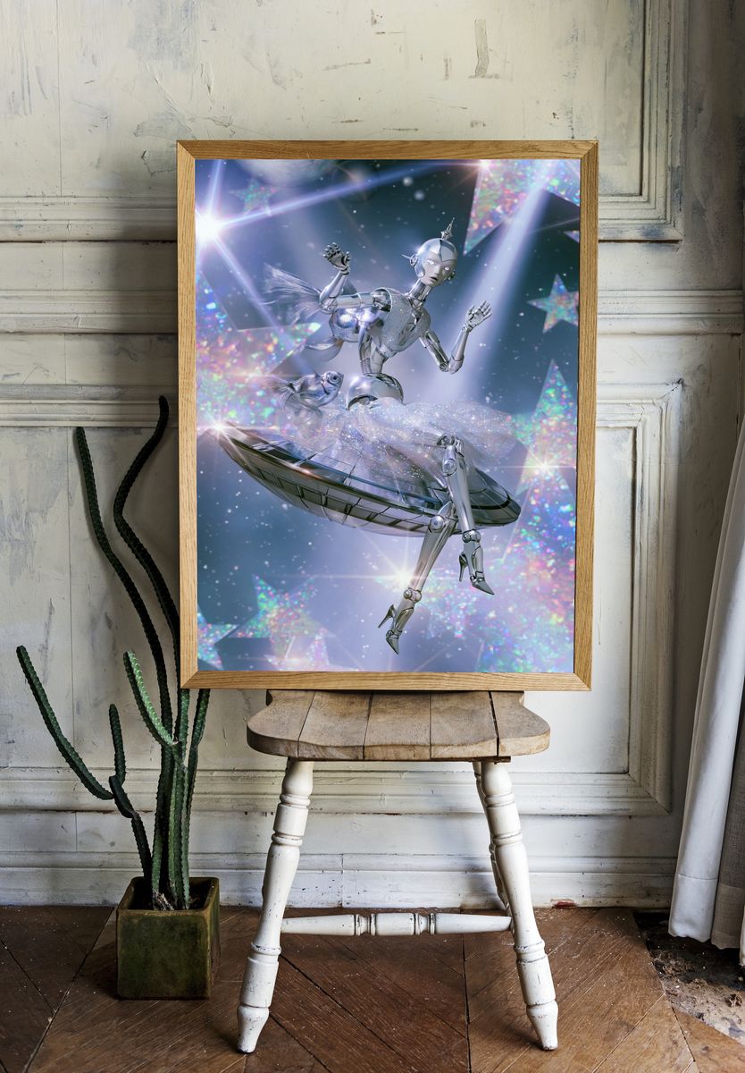 Celestial Robot Mermaid Print. room preview