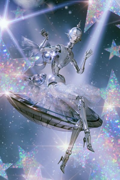 Celestial Robot Mermaid Print. poster