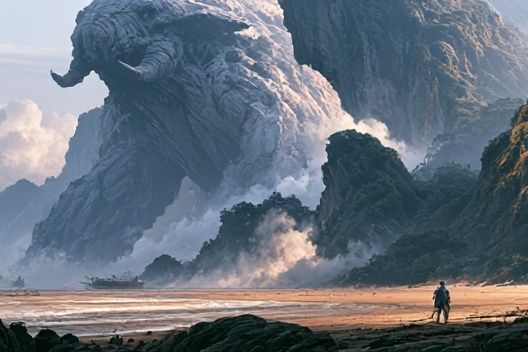 Giant Stone Elephant Fantasy Print. poster detail