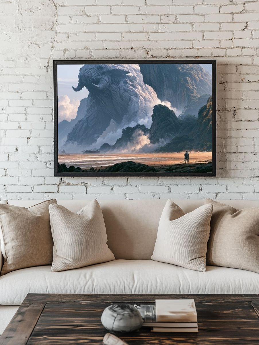 Giant Stone Elephant Fantasy Print. room preview