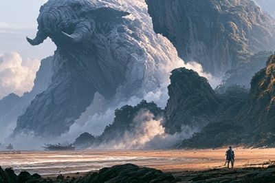 Giant Stone Elephant Fantasy Print.