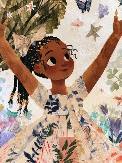 Joyful Girl in Garden Illustration Poster. poster