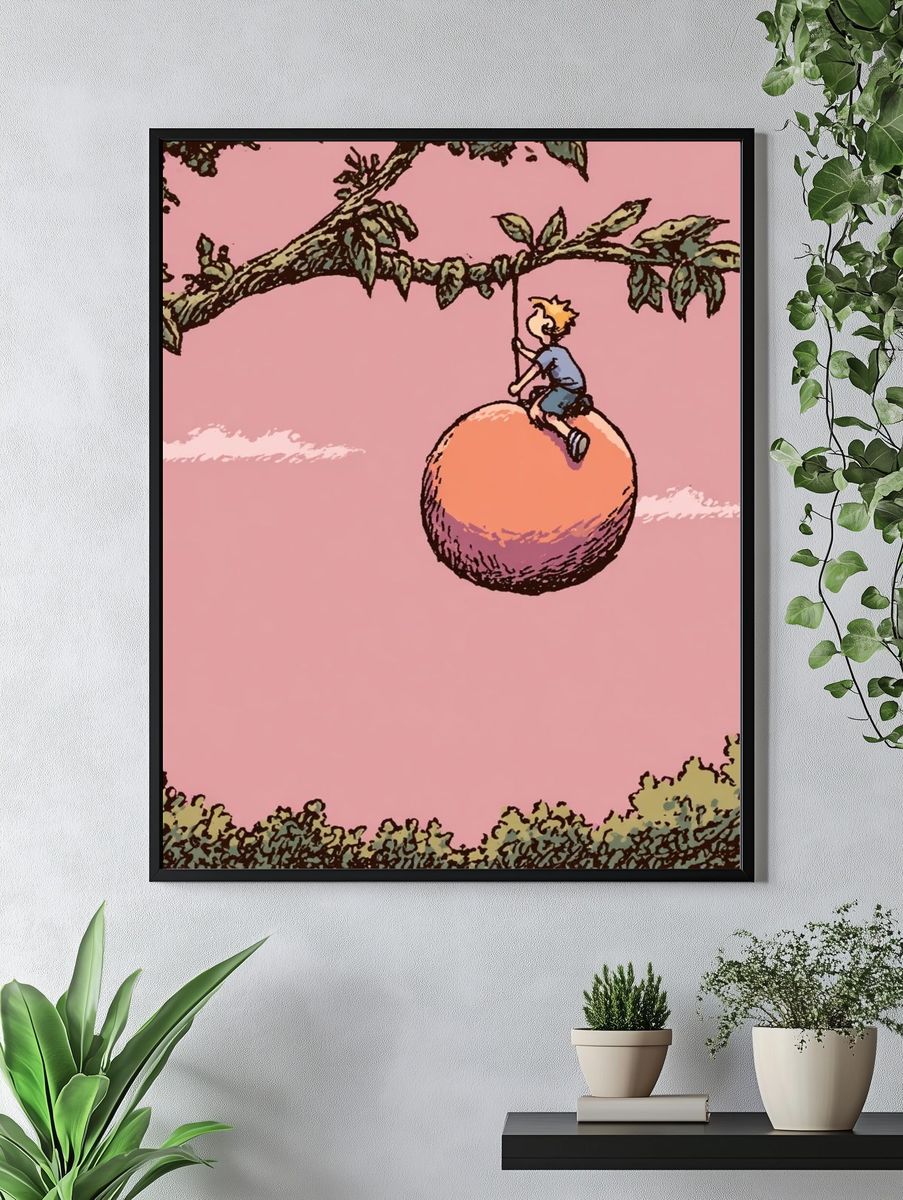 Boy on Peach Tree Illustration Poster. — room view 4