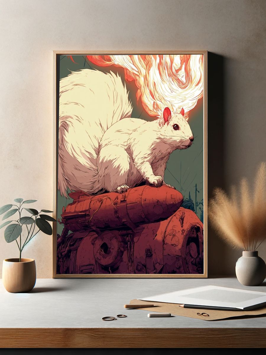 Flaming White Squirrel Digital Art Poster. — room view 2