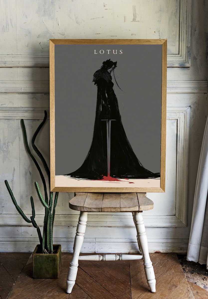 Lotus Dark Fantasy Illustration Poster. room preview