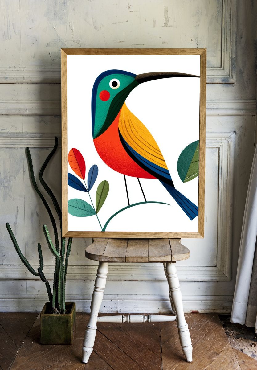 Colorful Bird Illustration Poster. — room view 1