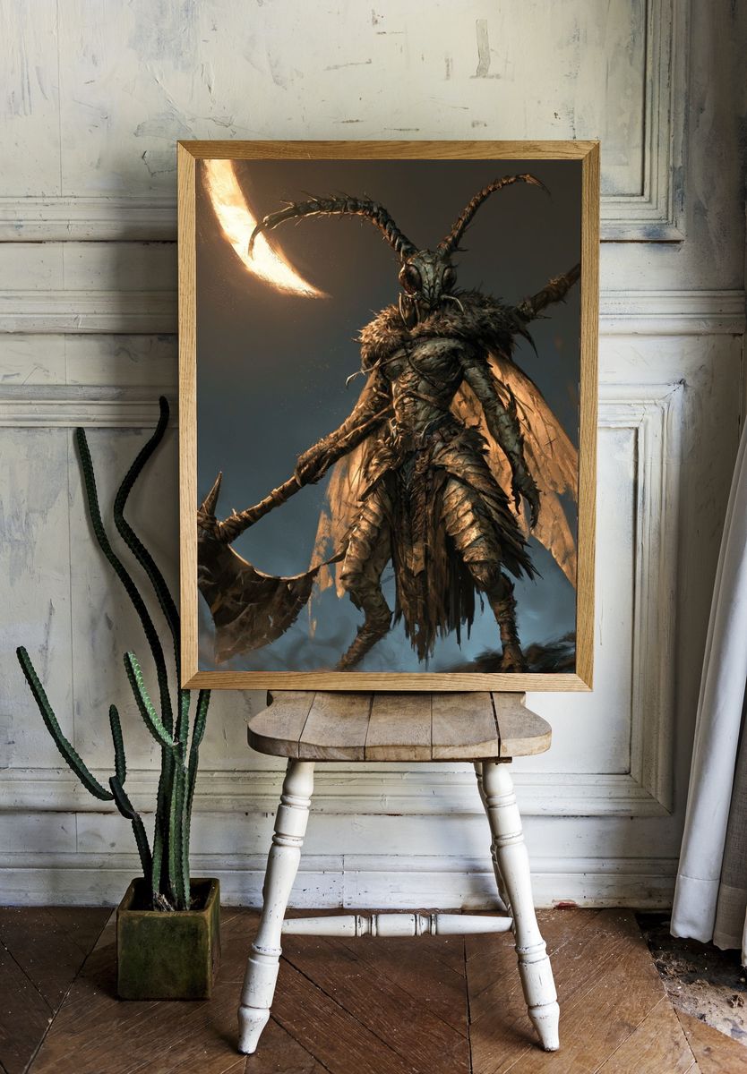 Moth Warrior Fantasy Print. room preview