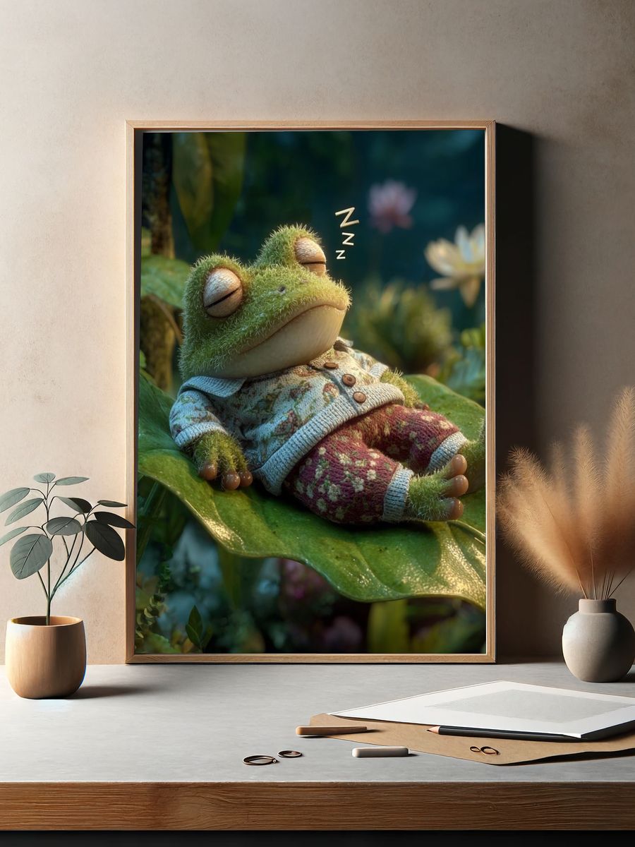 Sleeping Frog Digital Art Print. — room view 2