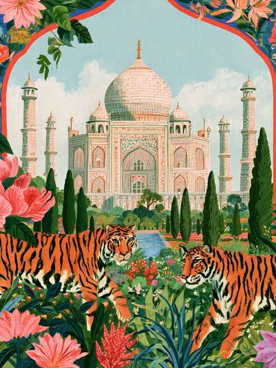 Taj Mahal Tigers Illustration Poster. poster