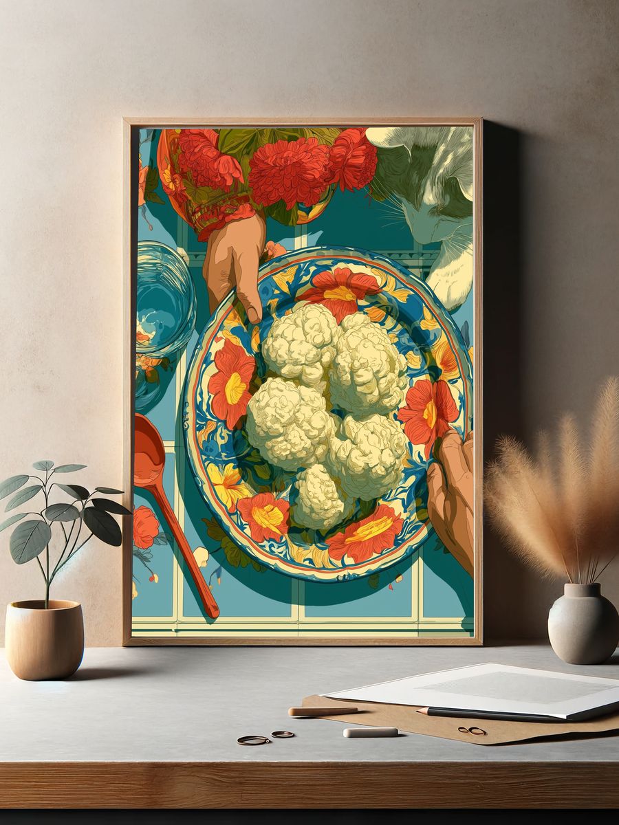 Floral Cat Tabletop Illustration Poster. — room view 2