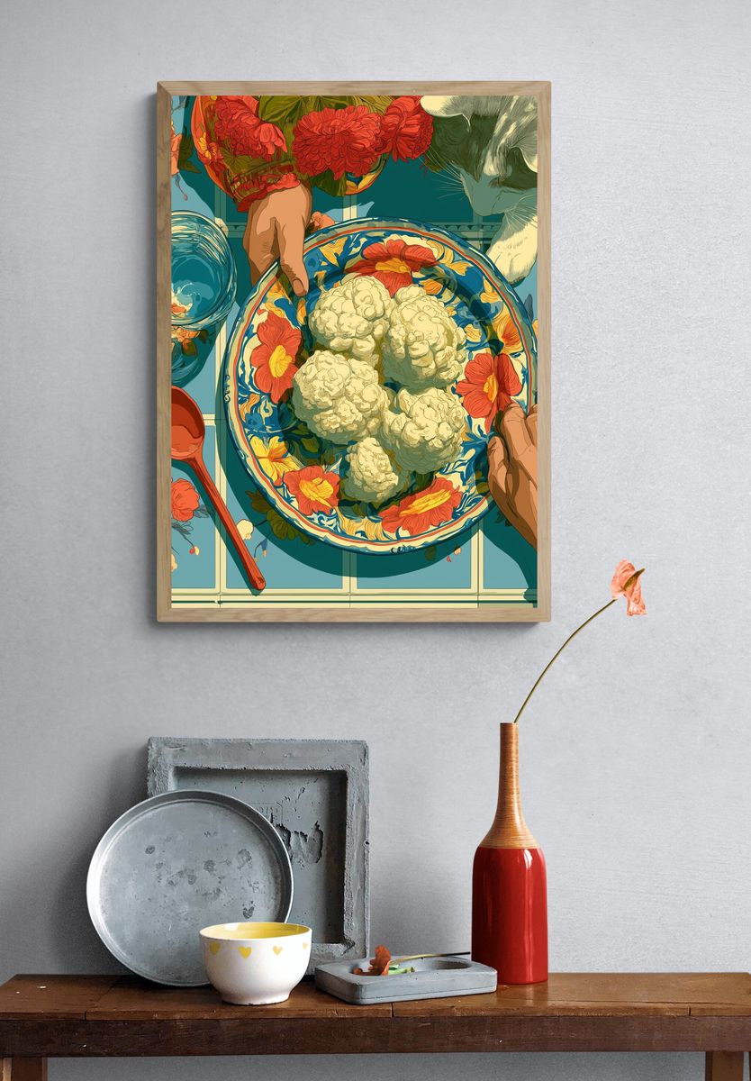 Floral Cat Tabletop Illustration Poster. — room view 3