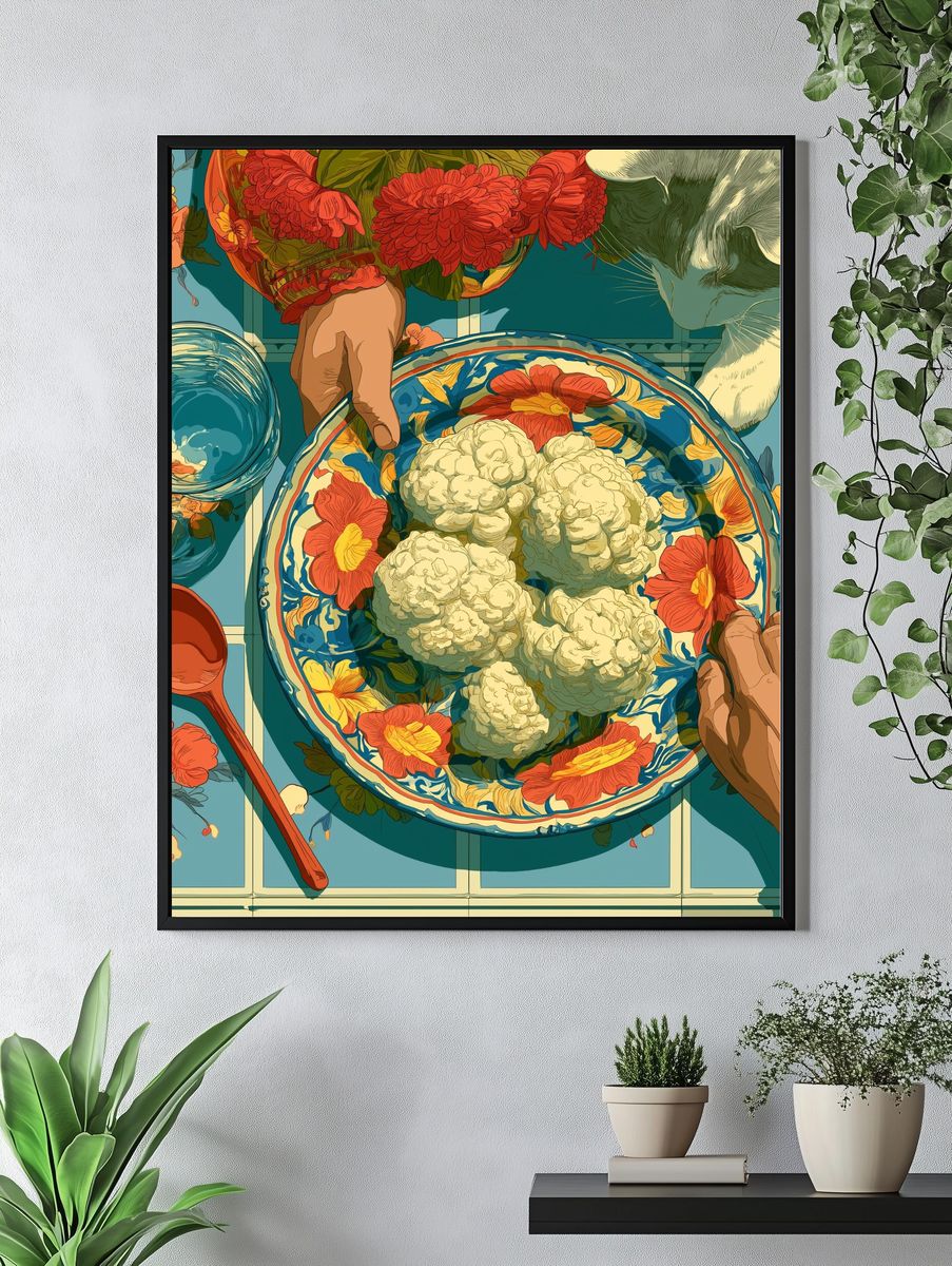 Floral Cat Tabletop Illustration Poster. — room view 4