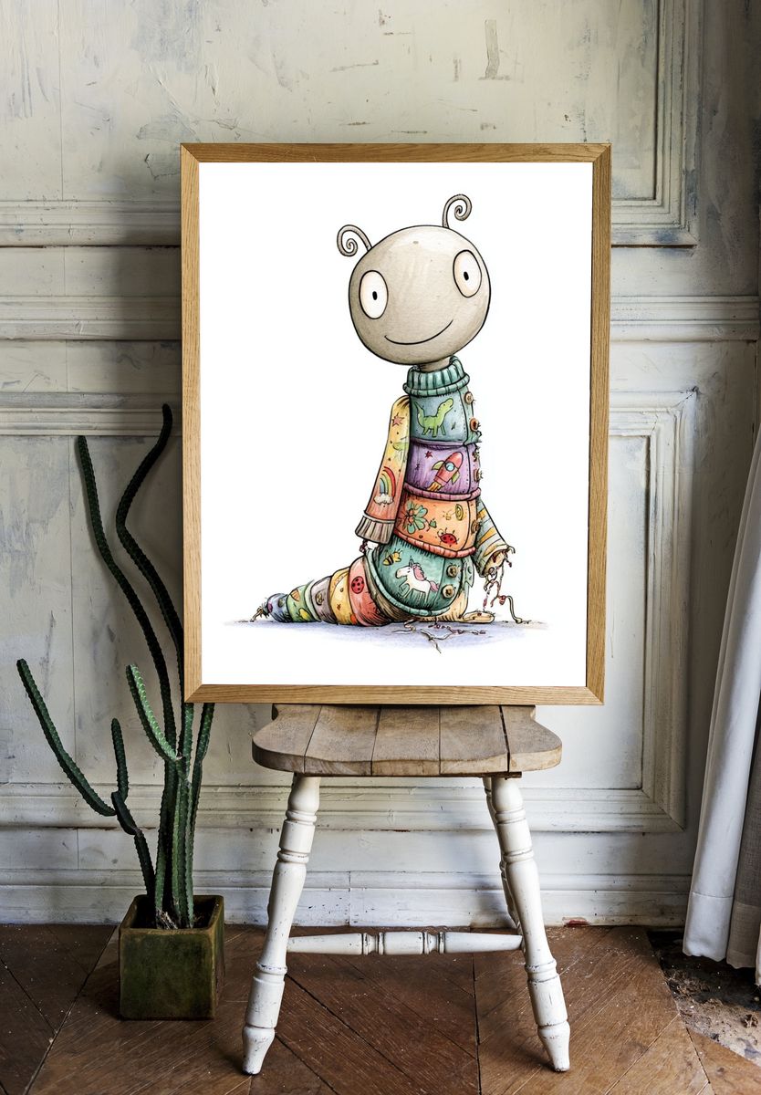 Whimsical Caterpillar Illustration Poster. — room view 1