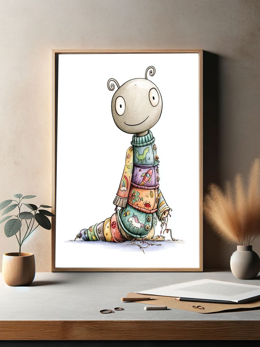 Whimsical Caterpillar Illustration Poster. — room view 2