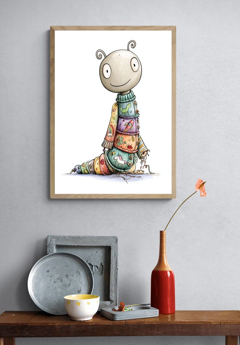 Whimsical Caterpillar Illustration Poster. — room view 3