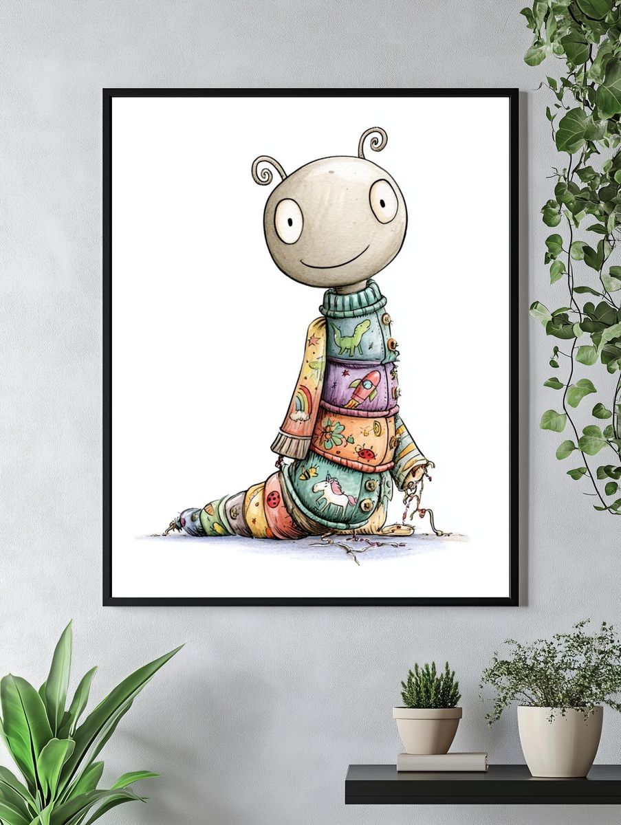 Whimsical Caterpillar Illustration Poster. — room view 4