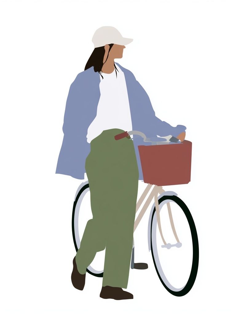 Woman with Bicycle Illustration Poster. poster detail