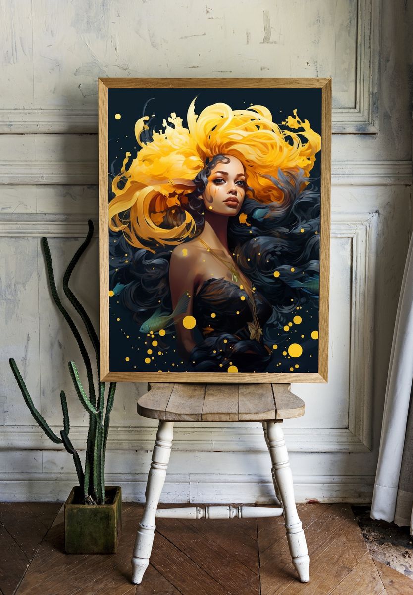 Golden Siren Digital Art Poster. room preview
