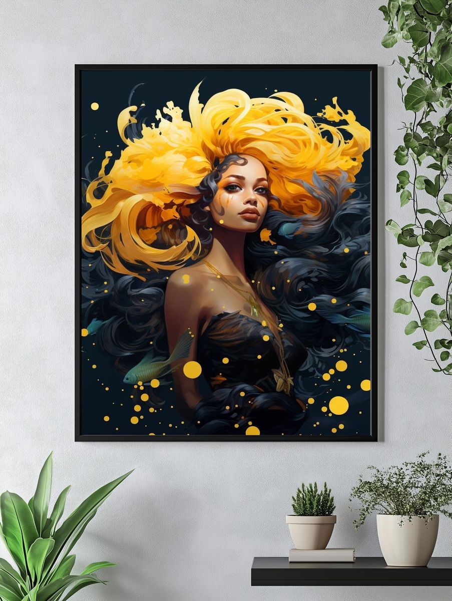 Golden Siren Digital Art Poster. — room view 4