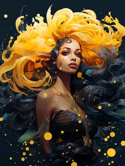 Golden Siren Digital Art Poster.