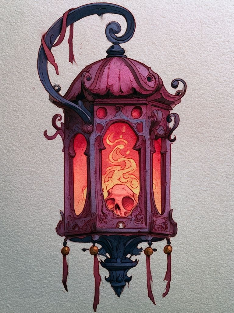 Gothic Skull Lantern Illustration Poster. poster — illustration art
