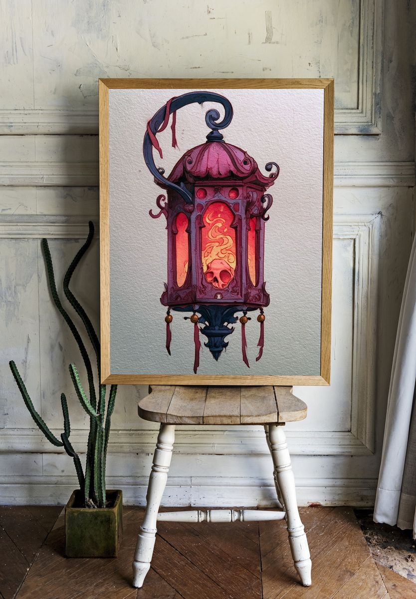 Gothic Skull Lantern Illustration Poster. room preview
