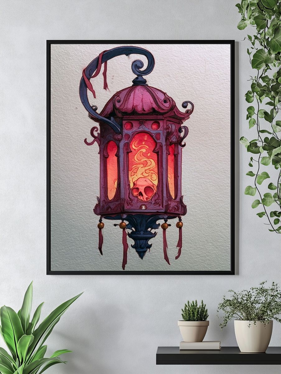 Gothic Skull Lantern Illustration Poster. — room view 4