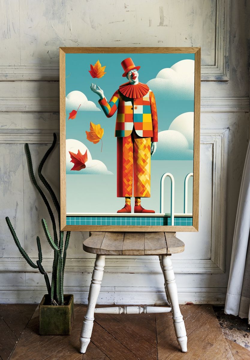 Colorful Clown in Autumn Sky Poster. room preview