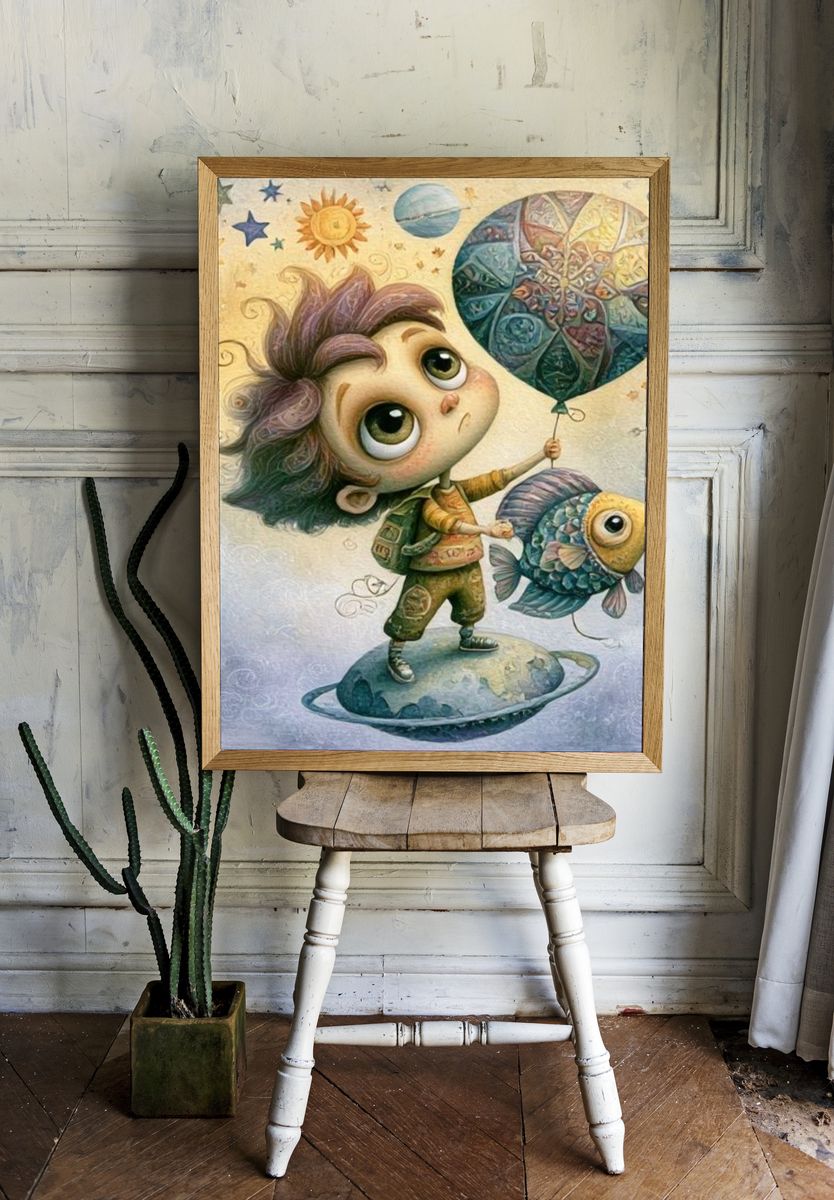 Dreamy Space Child Illustration Poster. room preview