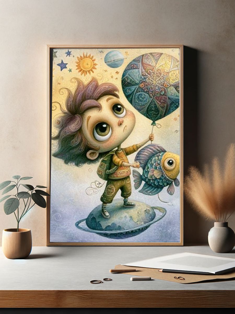 Dreamy Space Child Illustration Poster. — room view 2