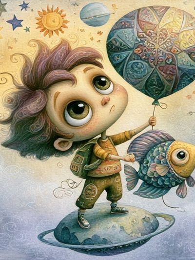 Dreamy Space Child Illustration Poster.