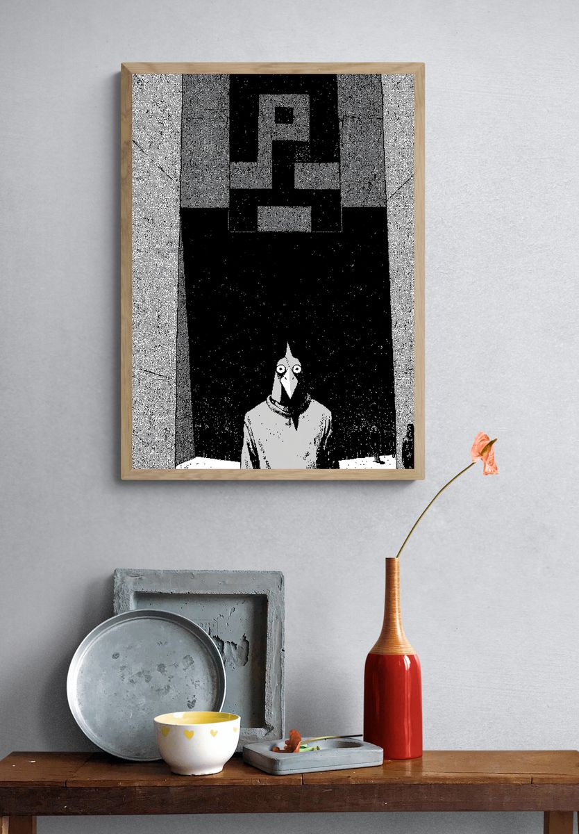 Surreal Bird Figure — Illustration Print. — room view 3