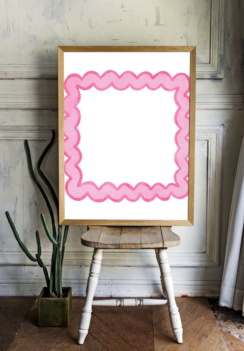 Pink Scalloped Frame Illustration Poster. — room view 1