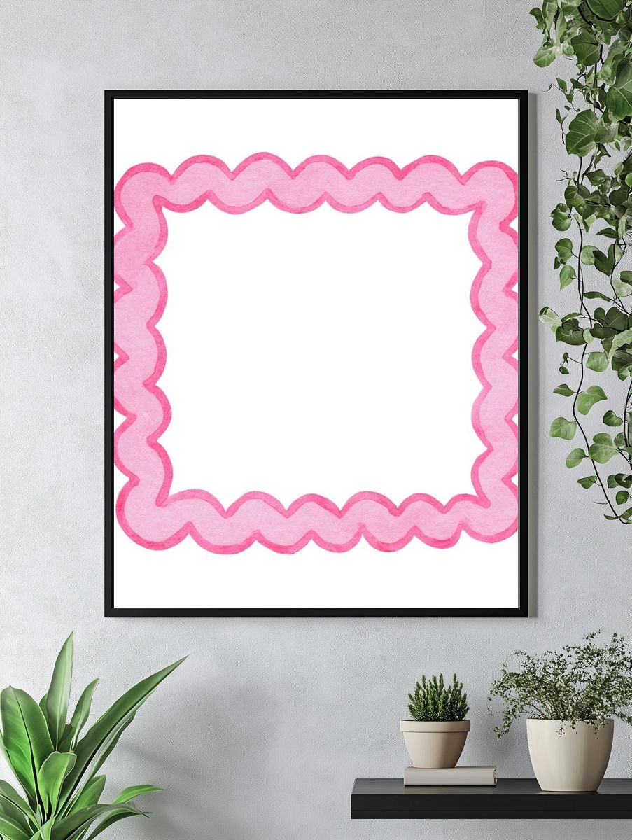 Pink Scalloped Frame Illustration Poster. — room view 4