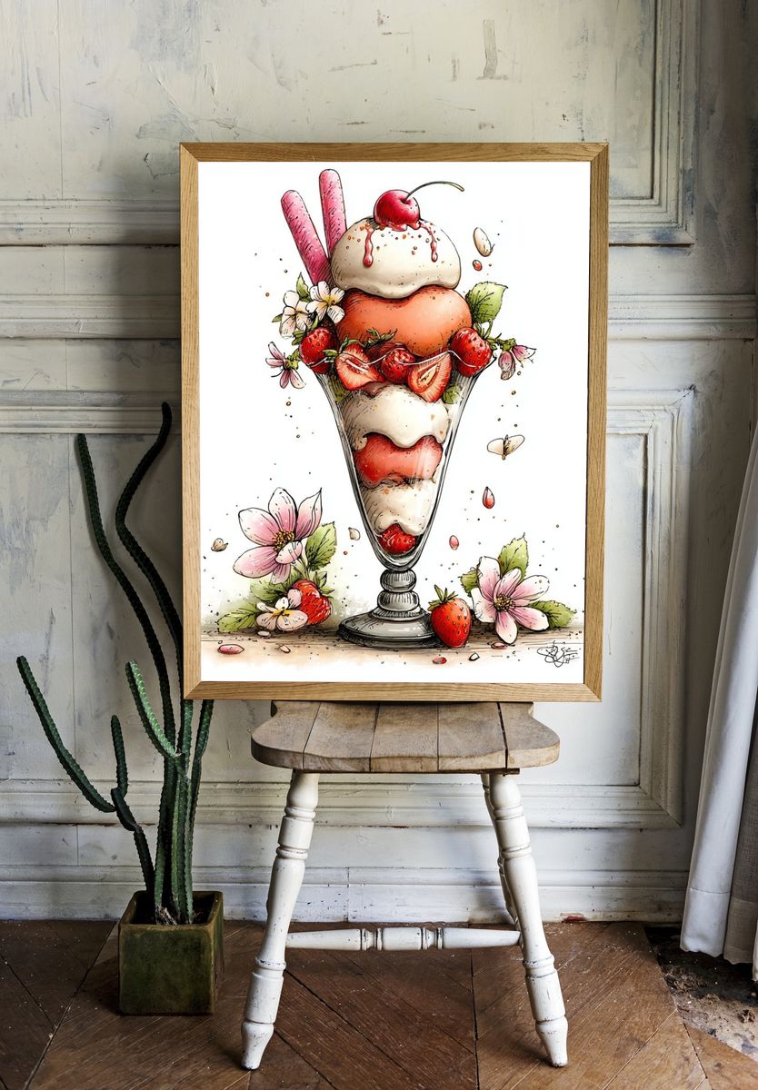 Strawberry Sundae Watercolor Print. — room view 1