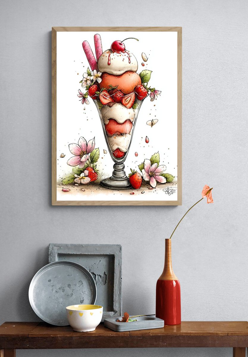 Strawberry Sundae Watercolor Print. — room view 3