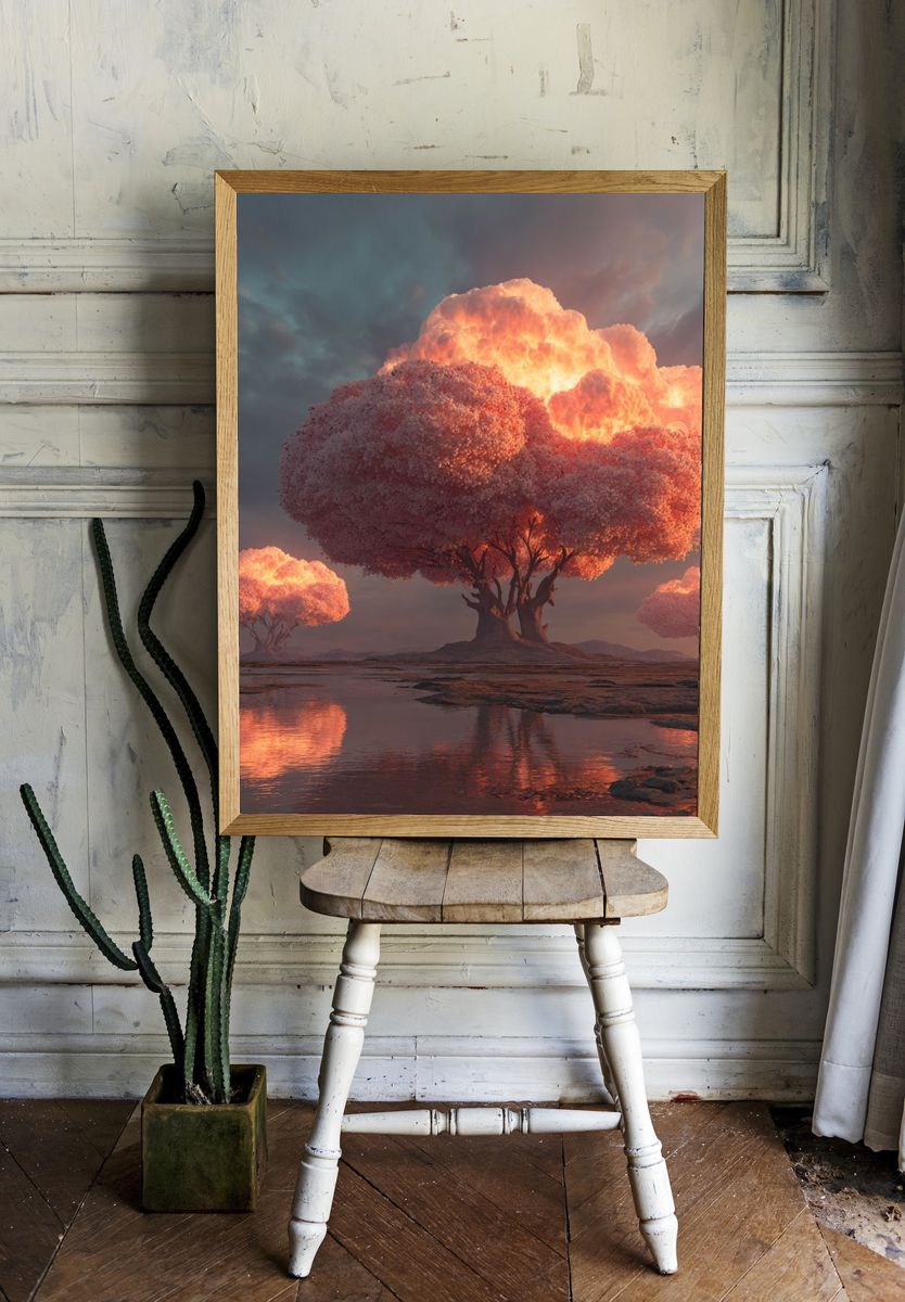Glowing Blossom Trees Fantasy Print. — room view 1