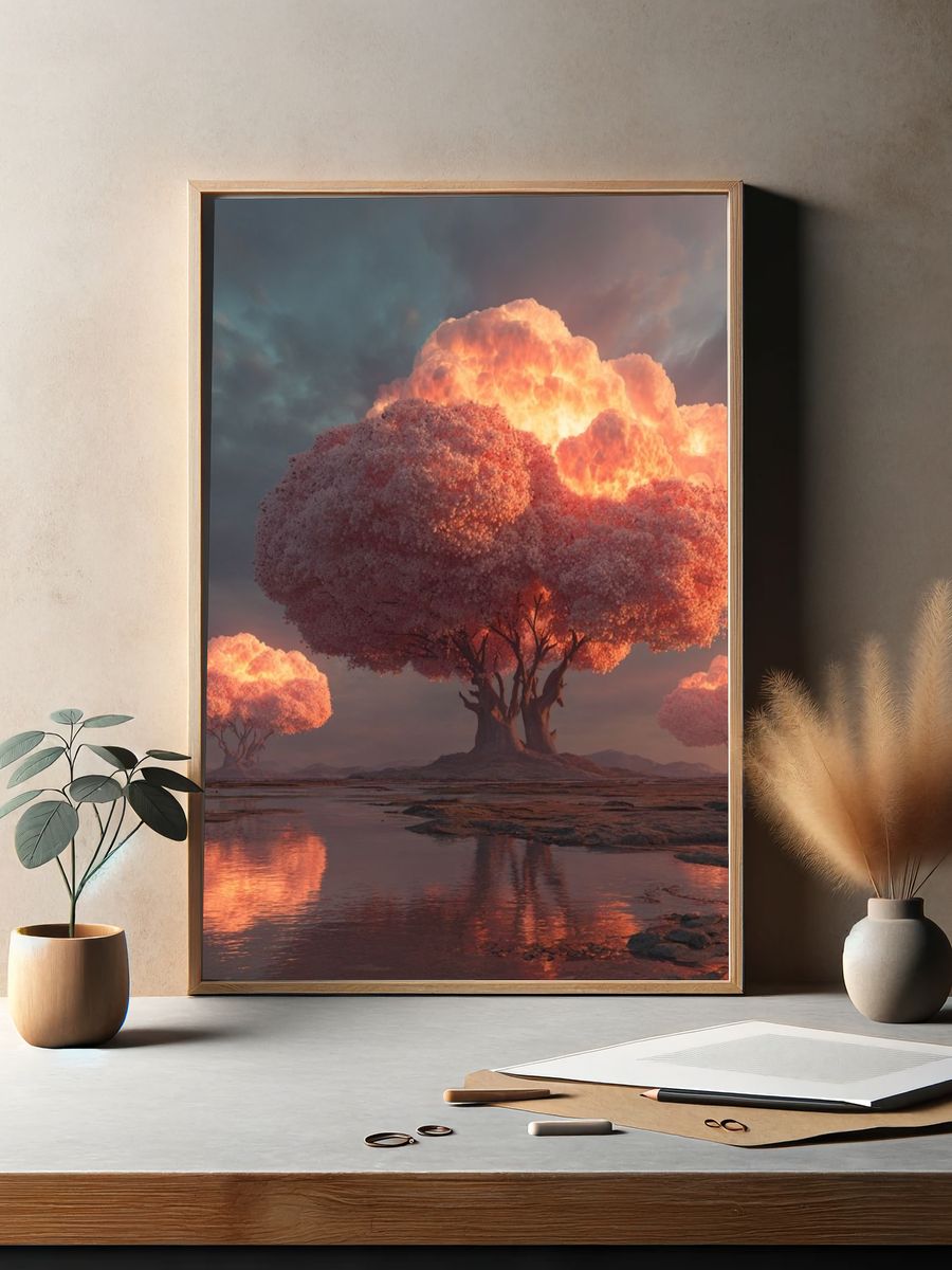 Glowing Blossom Trees Fantasy Print. — room view 2