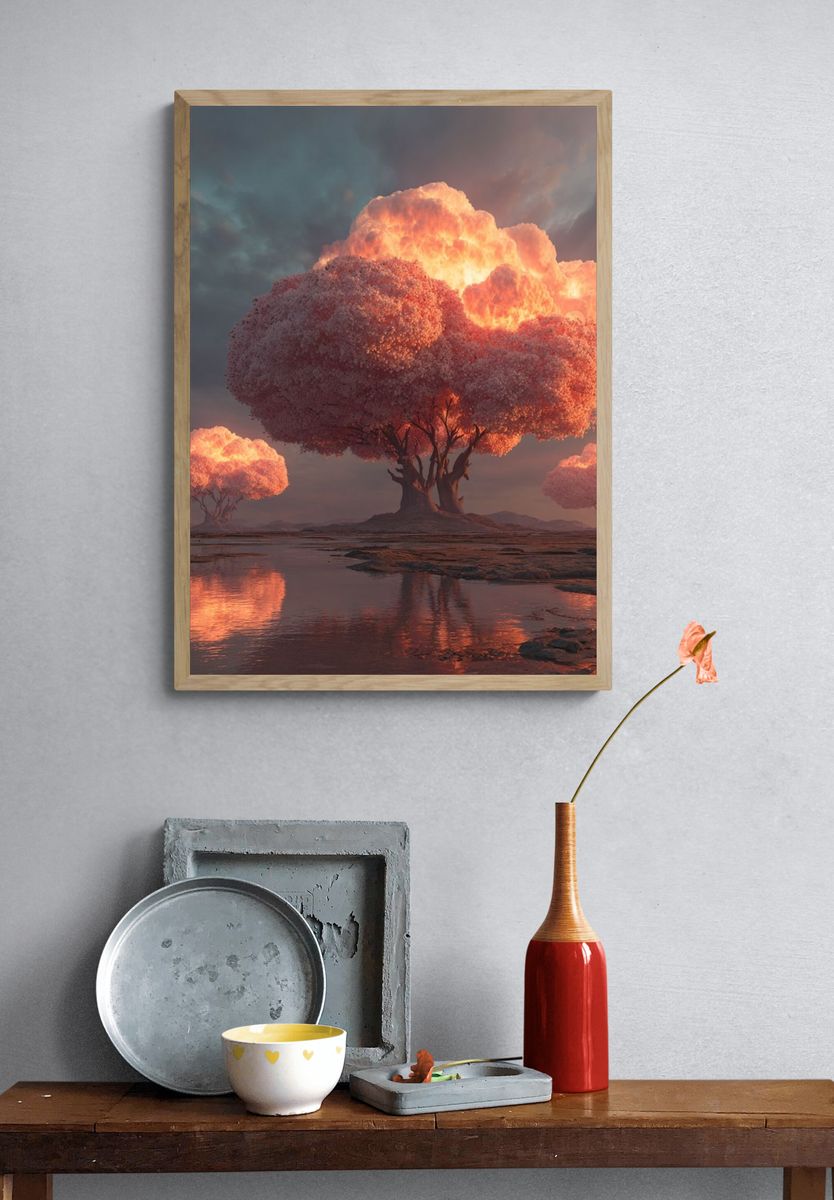 Glowing Blossom Trees Fantasy Print. — room view 3