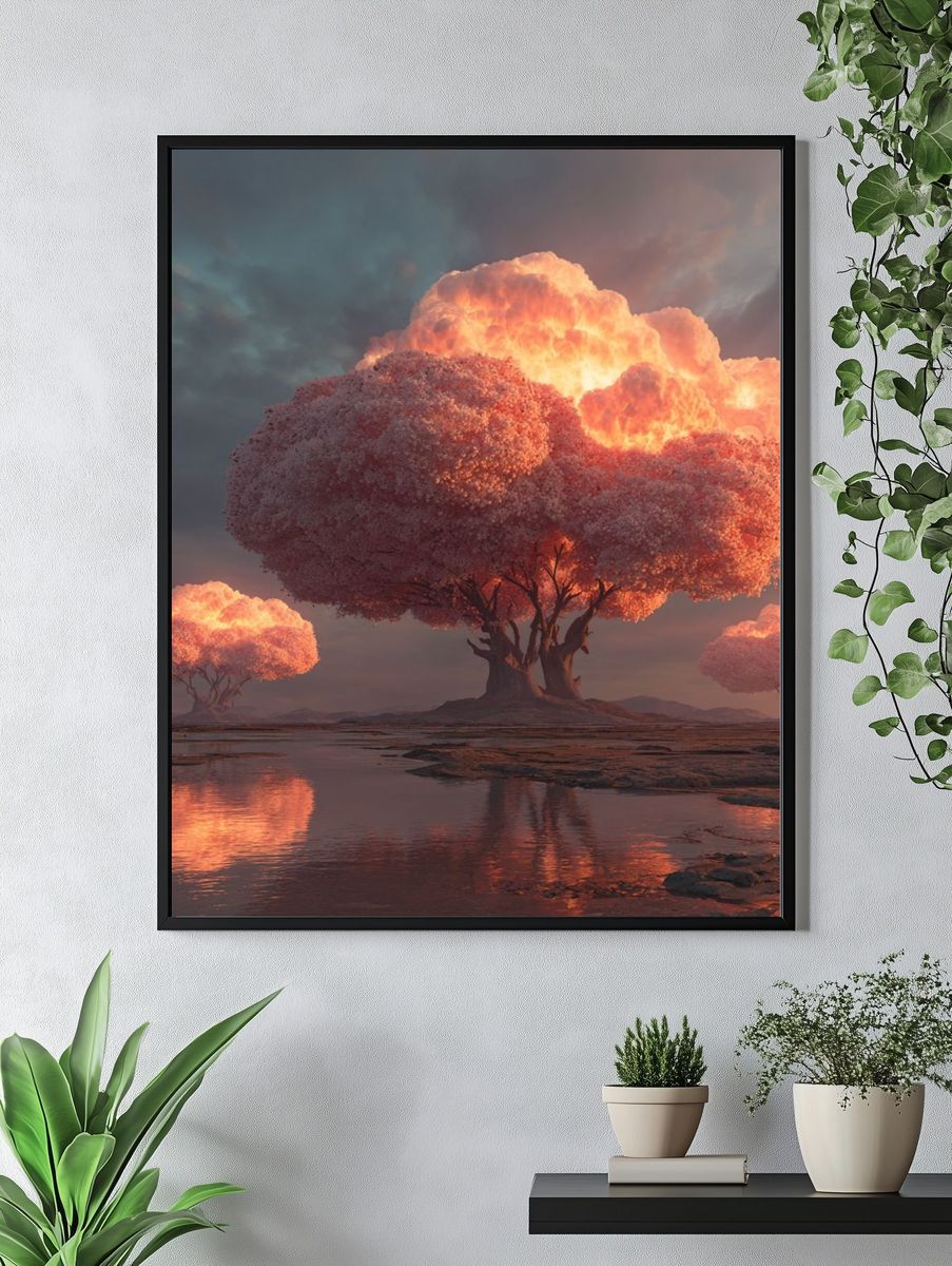 Glowing Blossom Trees Fantasy Print. — room view 4