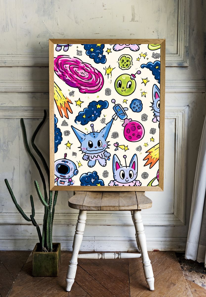 Cute Space Cats Illustration Poster. room preview