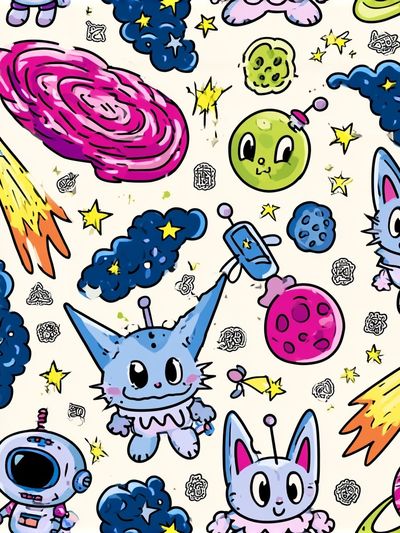 Cute Space Cats Illustration Poster.