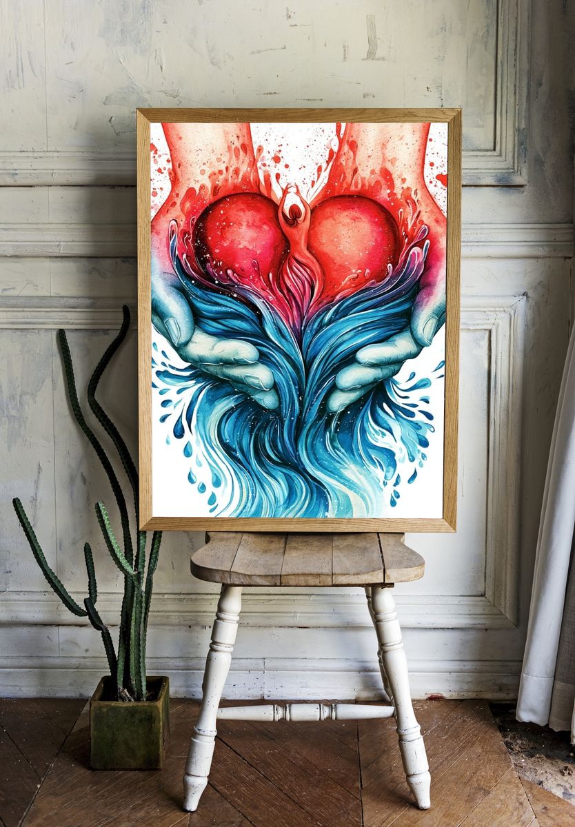 Heart in Hands Watercolor Print. room preview