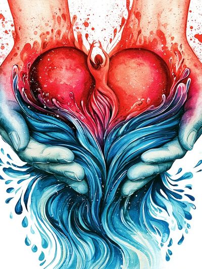 Heart in Hands Watercolor Print. poster