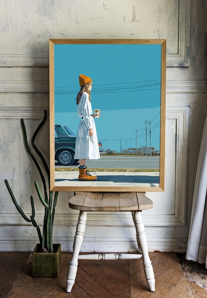 Urban Street Scene Illustration Poster. room preview