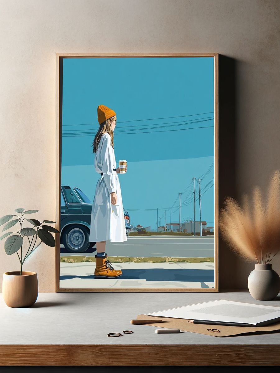 Urban Street Scene Illustration Poster. — room view 2