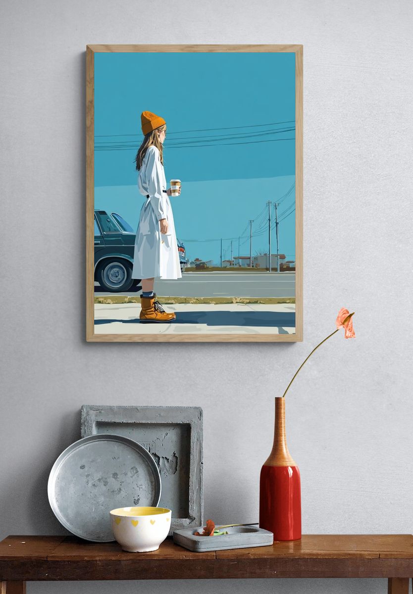 Urban Street Scene Illustration Poster. — room view 3