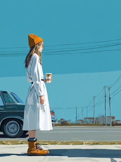 Urban Street Scene Illustration Poster.