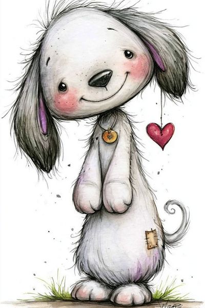 Cute Puppy with Heart Illustration Print. poster