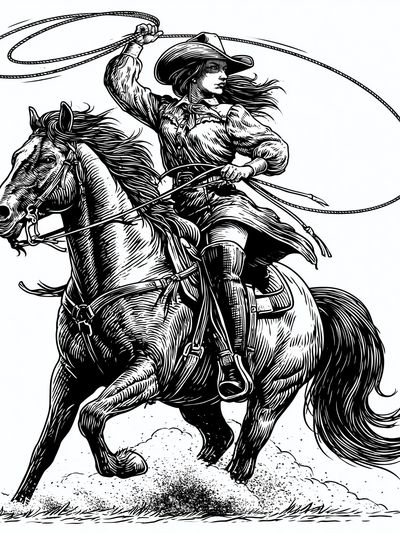 Cowgirl Rodeo Line Art Poster.